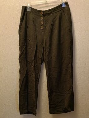LOFT High Waisted Olive Green 4 Button-Front Wide Leg Pants